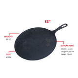 12-inch cast iron Tawa, naturally non-stick, perfect for cooking rotis, parathas, dosas, and more.