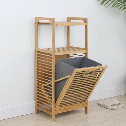 2-Tier bamboo laundry basket with expandable lid, designed for stylish and functional storage. Ideal for organizing laundry, toys, or blankets. Measures 15.7"L x 11.8"W x 37.4"H with a maximum load capacity of 55 lbs. Perfect for bedrooms, bathrooms, and utility rooms.