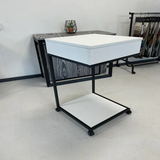 Cost-effective bundle of a premium aluminum makeup trolley, full-length aluminum frame mirror, and 8-inch wall-mounted cosmetic mirror. The set includes a durable and spacious aluminum makeup trolley with 5 shelves and swivel wheels (29x18x18 inches), a versatile full-length mirror (59x16 inches) with multiple mounting options, and a compact 8-inch double-sided cosmetic mirror with 5X magnification and a 14-inch extendable arm.