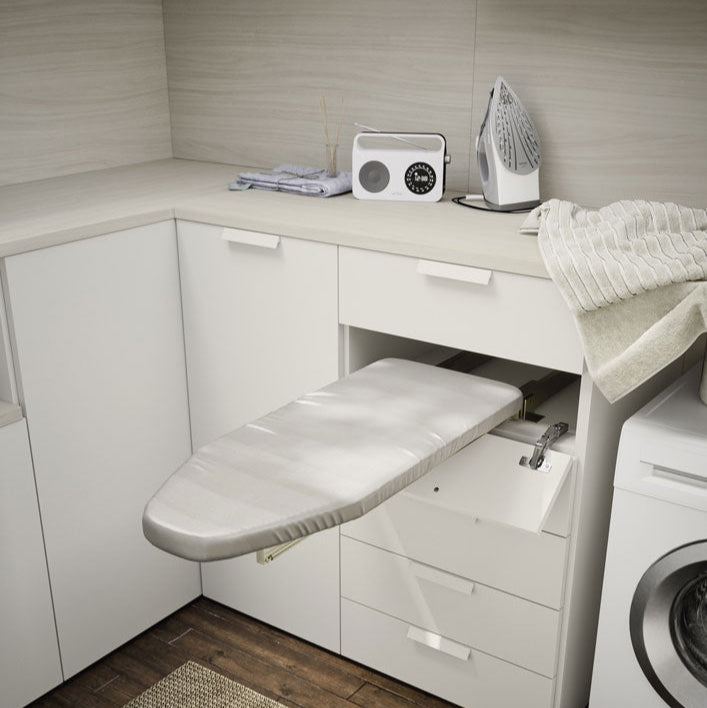 Compact foldable pull-out ironing board for drawer installation