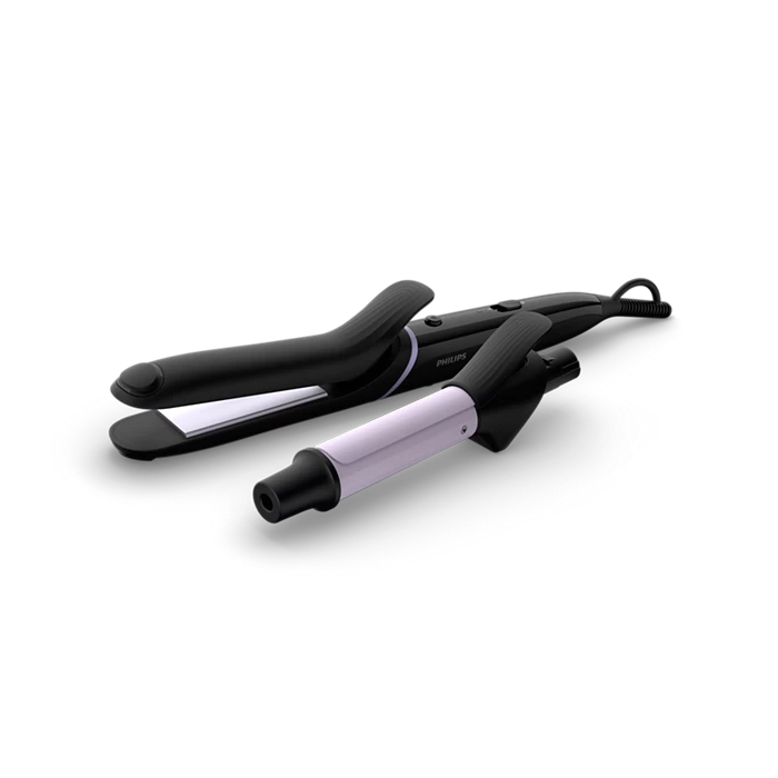 Philips BHH811/00 StyleCare Multi-Styler Curler with 5 attachments, including a 25mm curling barrel and 80mm straightener, for creating over 10 styles. Features OneClick technology, professional high heat up to 210°C, ceramic coating, cool tip, and a 1.8m swivel cord for easy and safe styling.