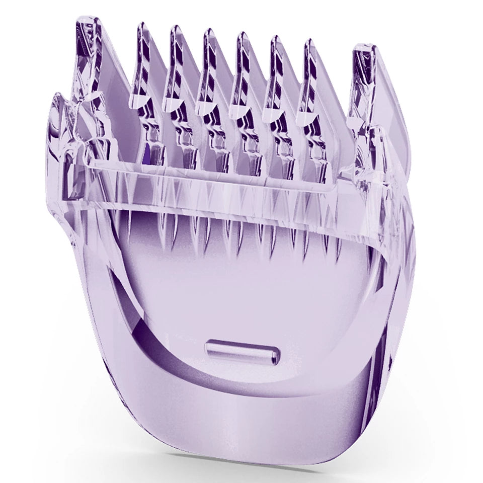 Philips BRT383/15 BikiniGenie trimmer with wet & dry use, bikini trimming head, mini shaving head, click-on combs, ergonomic design, and battery-powered portability for precise and safe bikini line grooming.