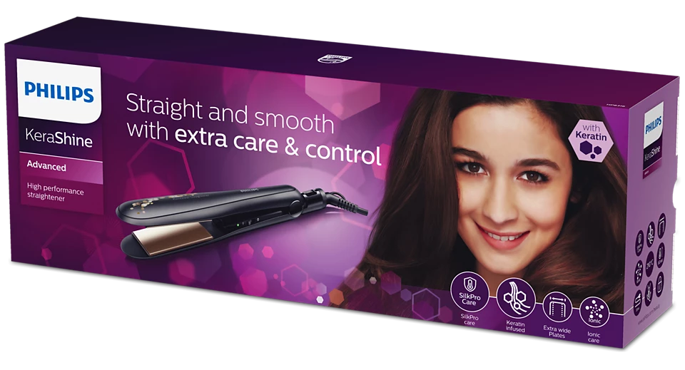 Philips KeraShine Hair Straightener HP8316/00 with keratin-infused ceramic plates, ionic care, and extra-wide plates for smooth, shiny, frizz-free hair