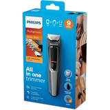 Philips MG3747/13 Multigroom Series 3000 9-in-1 Trimmer with self-sharpening blades, multiple comb attachments, and rinseable components for face, hair, and body grooming