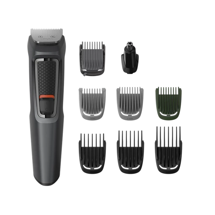 Philips MG3747/13 Multigroom Series 3000 9-in-1 Trimmer with self-sharpening blades, multiple comb attachments, and rinseable components for face, hair, and body grooming