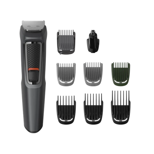 Philips MG3747/13 Multigroom Series 3000 9-in-1 Trimmer with self-sharpening blades, multiple comb attachments, and rinseable components for face, hair, and body grooming