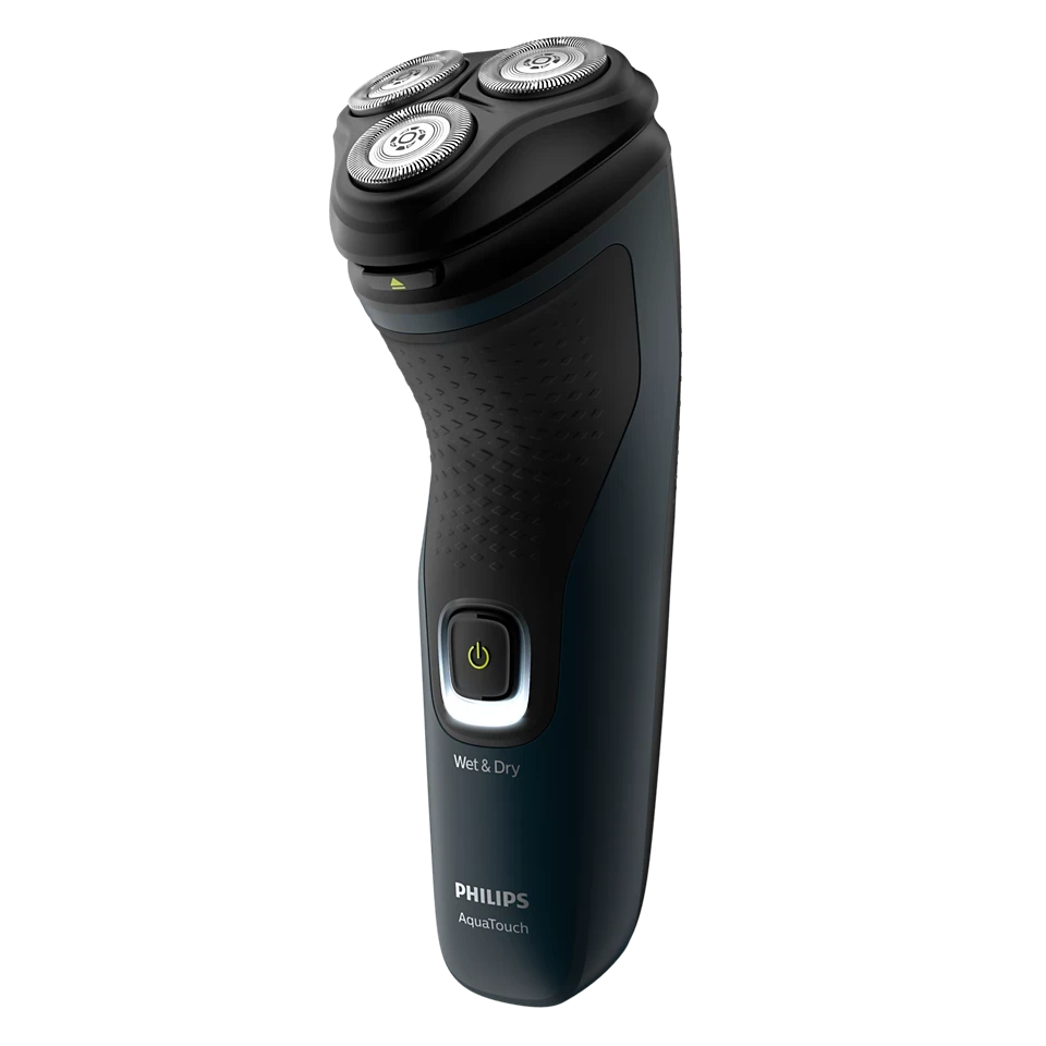 Philips S1121/41 AquaTouch shaver with ComfortCut blades, 3D floating heads, skin protection system, one-touch open cleaning, ergonomic handle, and up to 40 minutes cordless shaving for a smooth, comfortable wet or dry shave.