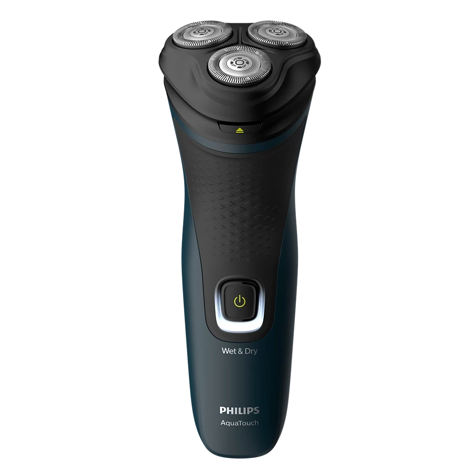 Philips S1121/41 AquaTouch shaver with ComfortCut blades, 3D floating heads, skin protection system, one-touch open cleaning, ergonomic handle, and up to 40 minutes cordless shaving for a smooth, comfortable wet or dry shave.