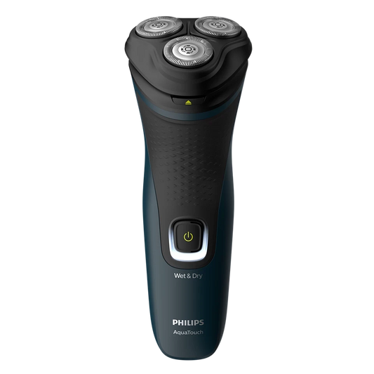 Philips S1121/41 AquaTouch shaver with ComfortCut blades, 3D floating heads, skin protection system, one-touch open cleaning, ergonomic handle, and up to 40 minutes cordless shaving for a smooth, comfortable wet or dry shave.