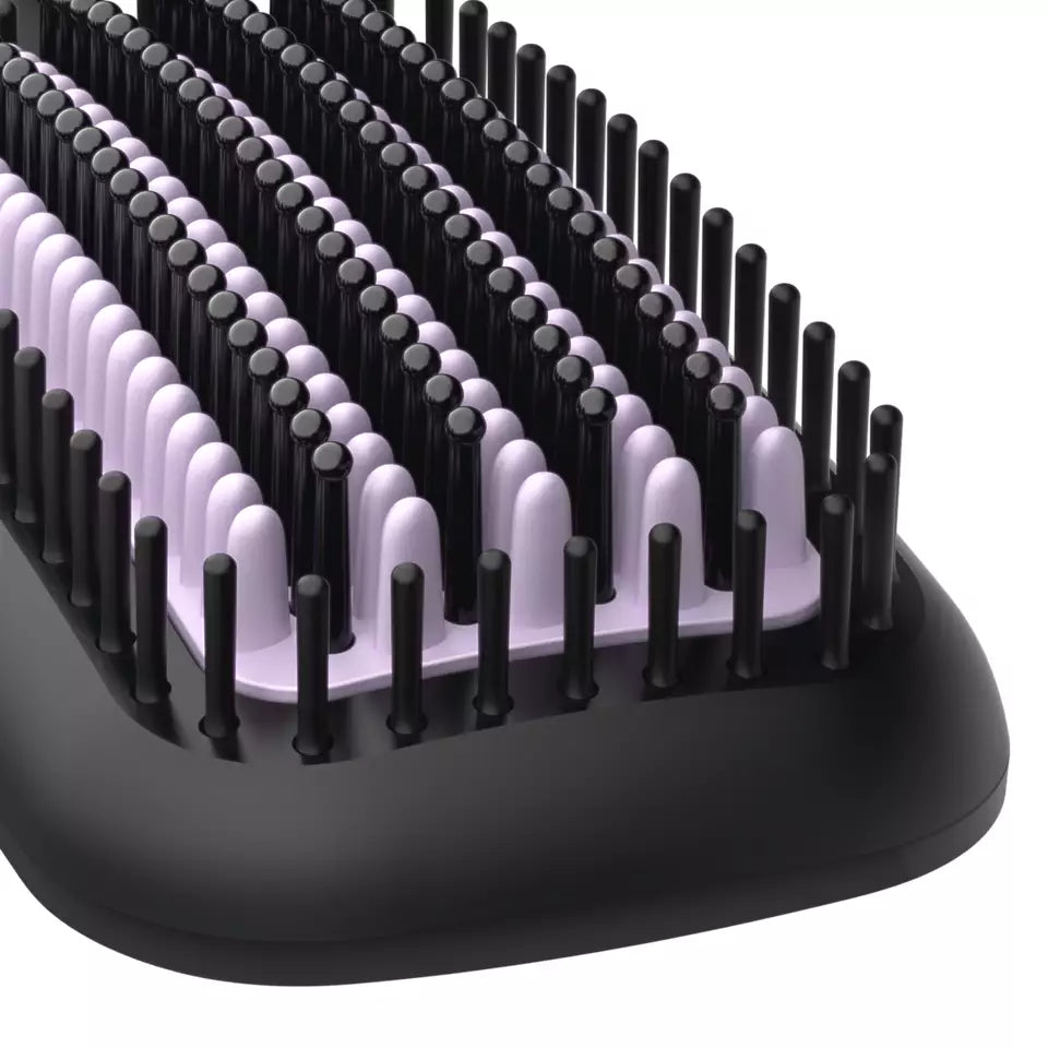 Hair straightening brush with tourmaline ceramic coating, ThermoProtect technology, two temperature settings, and a 1.8m swivel cord for smooth, frizz-free hair.