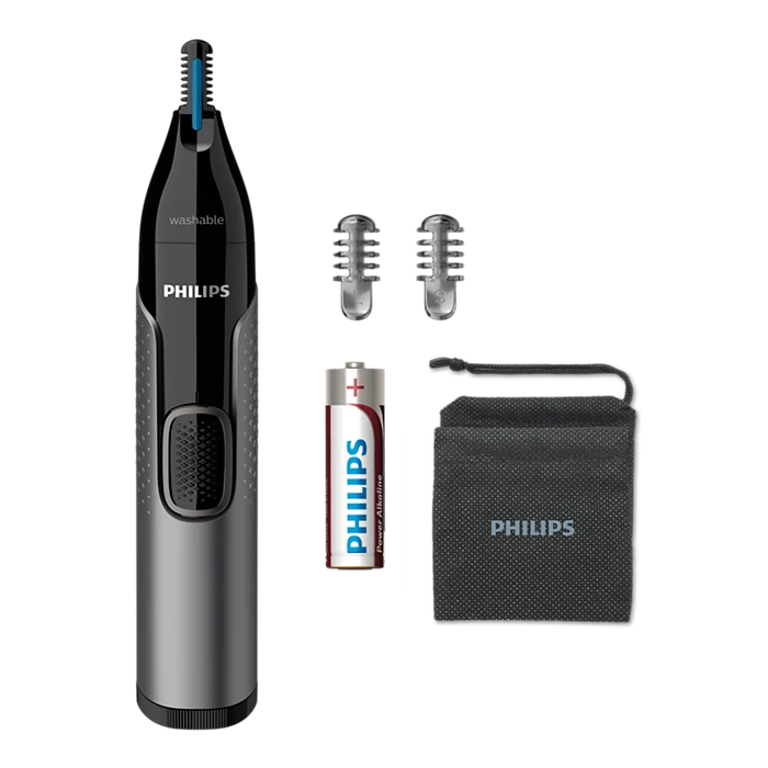 Philips NT3650/16 Nose, Ear & Eyebrow Trimmer with Protective Guard System, dual-sided precision blade, and textured handle for comfortable, safe, and efficient grooming