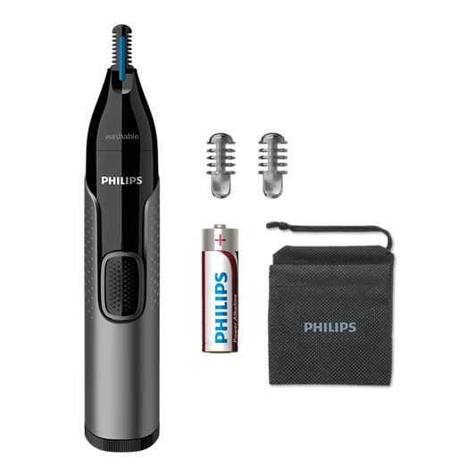 Philips NT3650/16 Nose, Ear & Eyebrow Trimmer with Protective Guard System, dual-sided precision blade, and textured handle for comfortable, safe, and efficient grooming