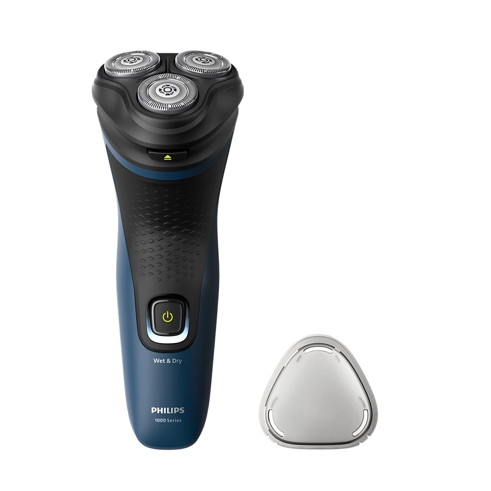 Philips S1151/00 Shaver 1000 Series with ComfortCut blades, 3D floating heads, waterproof design, 40 minutes cordless use, ergonomic handle, and one-touch open for easy cleaning, offering fast, clean, and comfortable wet or dry shaving.