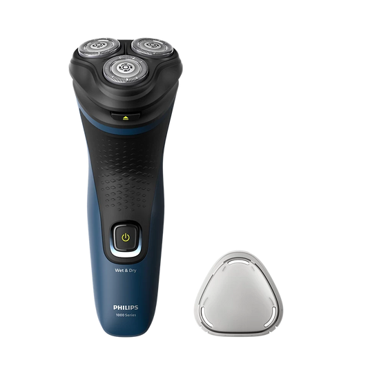 Philips S1151/00 Shaver 1000 Series with ComfortCut blades, 3D floating heads, waterproof design, 40 minutes cordless use, ergonomic handle, and one-touch open for easy cleaning, offering fast, clean, and comfortable wet or dry shaving.