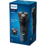 Philips S1151/00 Shaver 1000 Series with ComfortCut blades, 3D floating heads, waterproof design, 40 minutes cordless use, ergonomic handle, and one-touch open for easy cleaning, offering fast, clean, and comfortable wet or dry shaving.