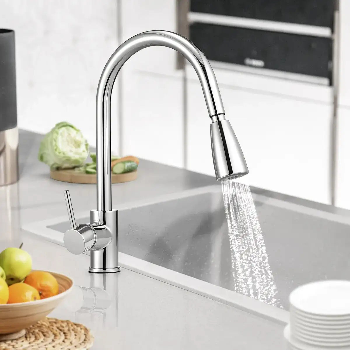 Stylish Kitchen Pull Out Mixer Steel in Brushed Nickel and Black Finish.