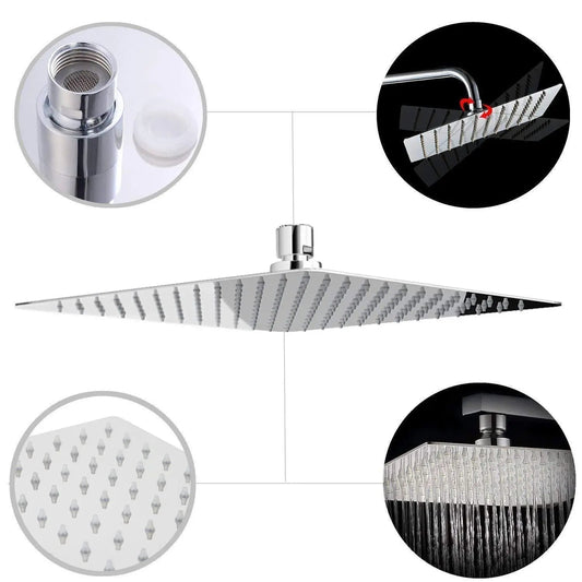 Stainless Steel Overhead Rain Shower - Square, Sleek and Durable Design