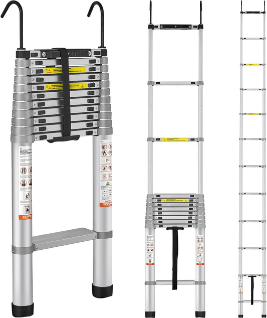 The Ultimate Telescoping Ladders, Aluminum Alloy Folding Ladder Portable Multi-Purpose Compact Ladder for Indoor and Outdoor works, Heavy Duty 400 lbs.