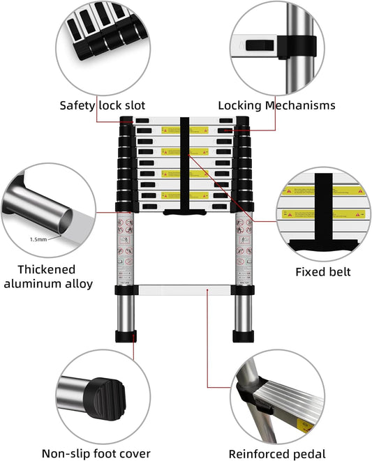  Its compact design allows for easy storage and transportation, while its lightweight construction makes it a breeze to maneuver. From painting and repairs to reaching high shelves or roofs, this telescoping ladder is your reliable companion for conquering any elevation challenge.