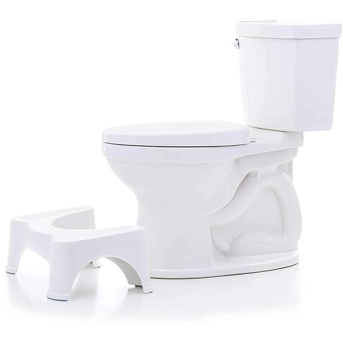 Toilet Foot Stool for Adults & Kids, space-saving design, made from high-quality food-grade material, easy to clean, sustainable, provides perfect colon alignment to relieve bowel-related issues, minimalistic design suitable for any bathroom, lightweight and easy to move, dimensions: 17.5 x 11.2 x 8.4 inches.