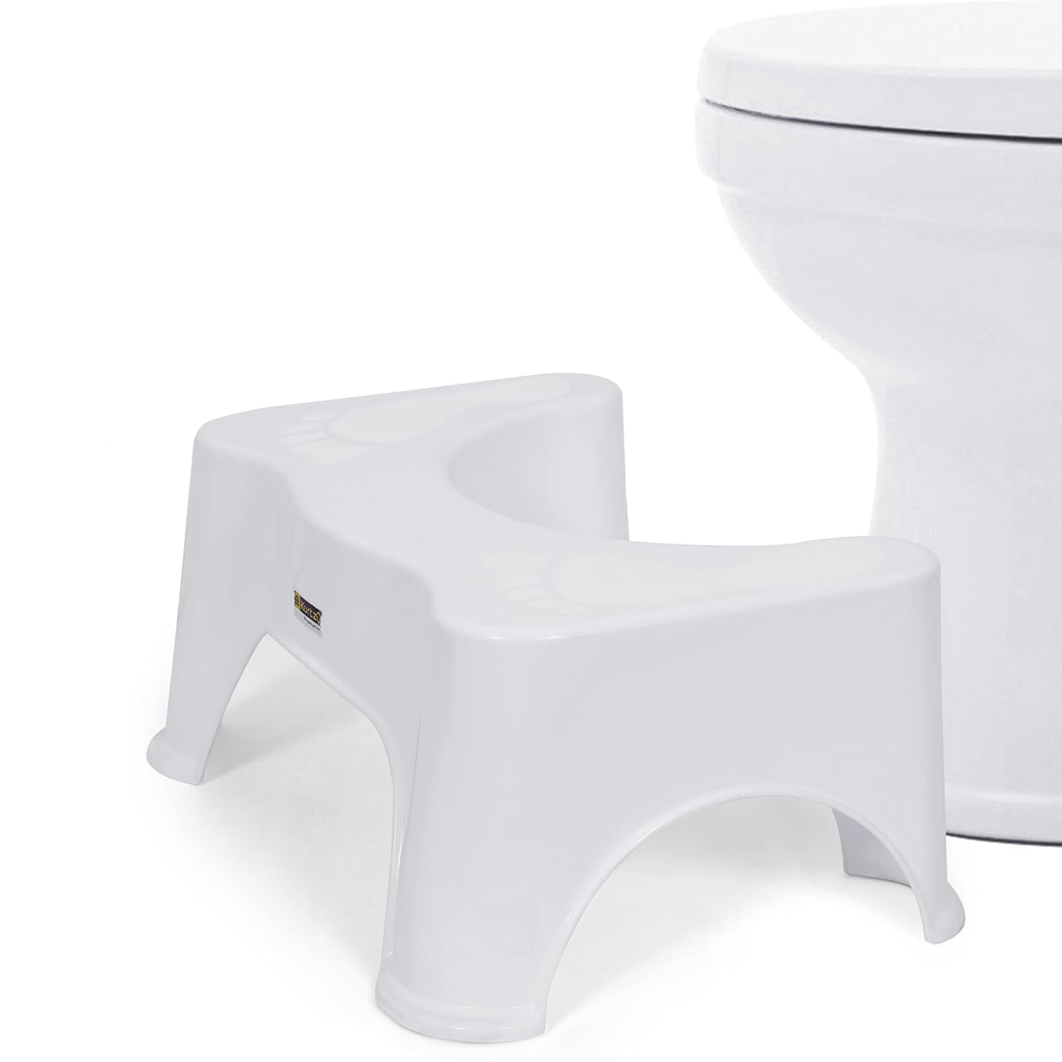 Toilet Foot Stool for Adults & Kids, space-saving design, made from high-quality food-grade material, easy to clean, sustainable, provides perfect colon alignment to relieve bowel-related issues, minimalistic design suitable for any bathroom, lightweight and easy to move, dimensions: 17.5 x 11.2 x 8.4 inches.