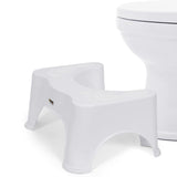 Toilet Foot Stool for Adults & Kids, space-saving design, made from high-quality food-grade material, easy to clean, sustainable, provides perfect colon alignment to relieve bowel-related issues, minimalistic design suitable for any bathroom, lightweight and easy to move, dimensions: 17.5 x 11.2 x 8.4 inches.