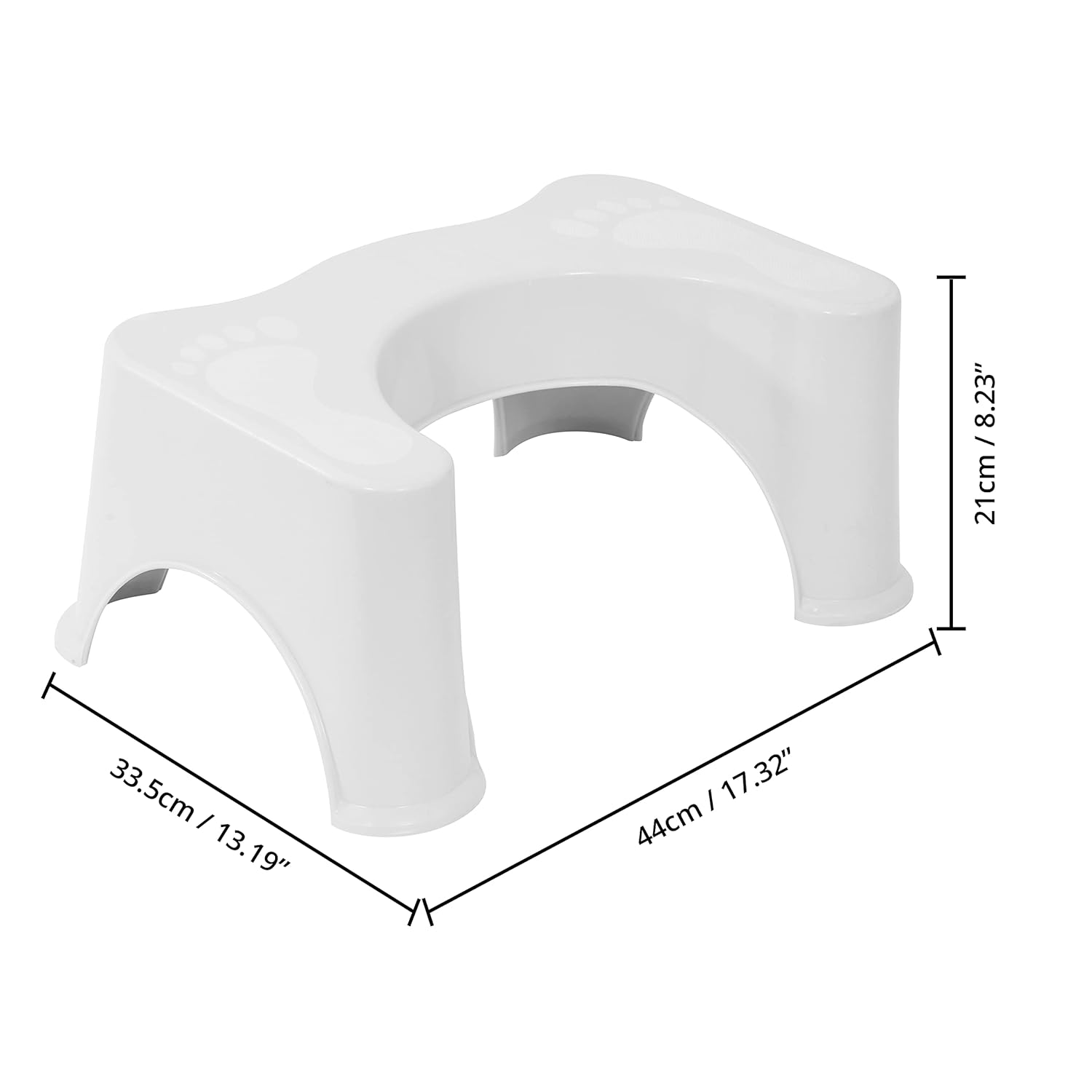 Toilet Foot Stool for Adults & Kids, space-saving design, made from high-quality food-grade material, easy to clean, sustainable, provides perfect colon alignment to relieve bowel-related issues, minimalistic design suitable for any bathroom, lightweight and easy to move, dimensions: 17.5 x 11.2 x 8.4 inches.