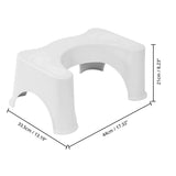 Toilet Foot Stool for Adults & Kids, space-saving design, made from high-quality food-grade material, easy to clean, sustainable, provides perfect colon alignment to relieve bowel-related issues, minimalistic design suitable for any bathroom, lightweight and easy to move, dimensions: 17.5 x 11.2 x 8.4 inches.