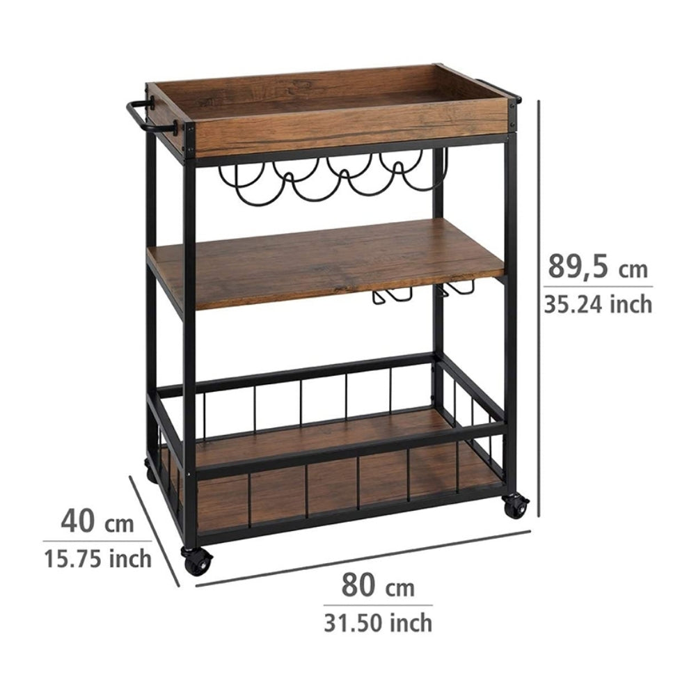 Sleek design kitchen cart featuring shelves and rolling wheels for easy maneuverability