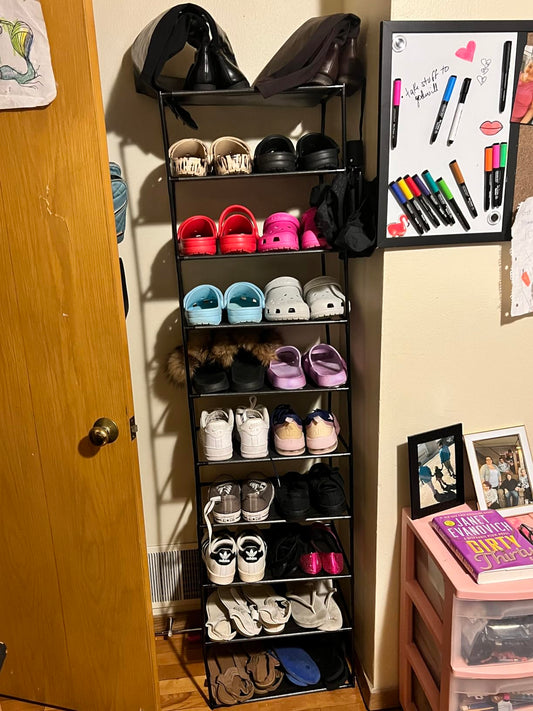 Durable 10-tier shoe rack for efficient home organization