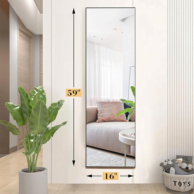 Lumos Full Length Mirror With Stand, 59" x 16" Floor Mirror With Aluminium Frame