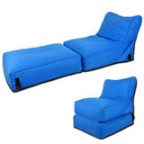 Convertible flip-out sofa and bean bag bed chair in a stylish, water-repellant fabric. Features durable stitching, available in various colors, transforms from a standard chair to an extra-large bed