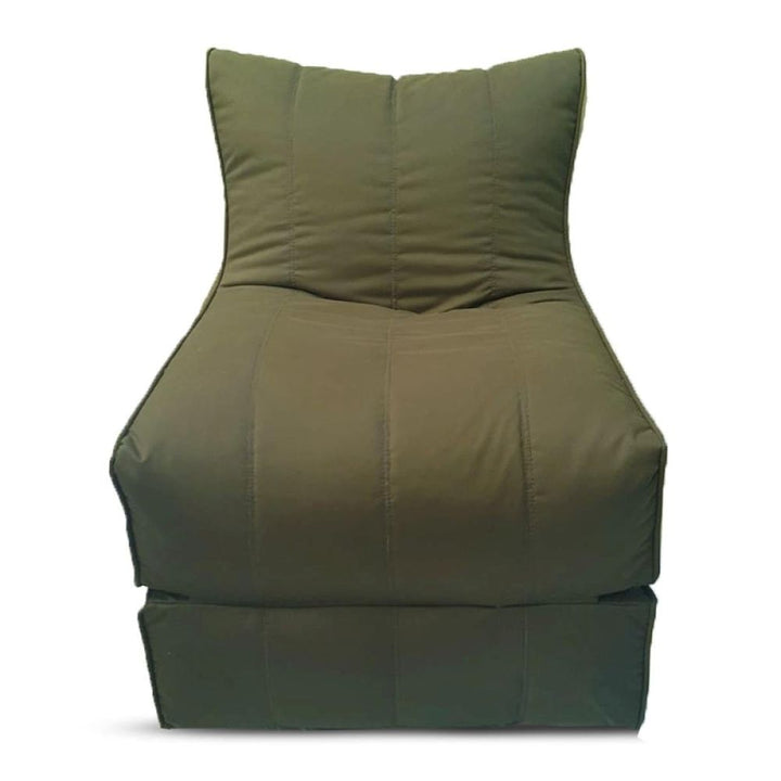 Convertible flip-out sofa and bean bag bed chair in a stylish, water-repellant fabric. Features durable stitching, available in various colors, transforms from a standard chair to an extra-large bed