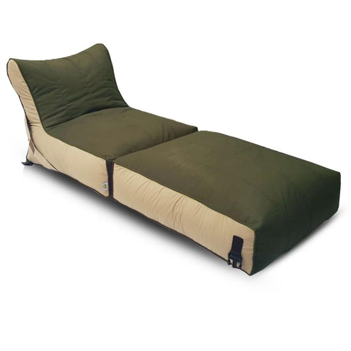 Convertible flip-out sofa and bean bag bed chair in a stylish, water-repellant fabric. Features durable stitching, available in various colors, transforms from a standard chair to an extra-large bed