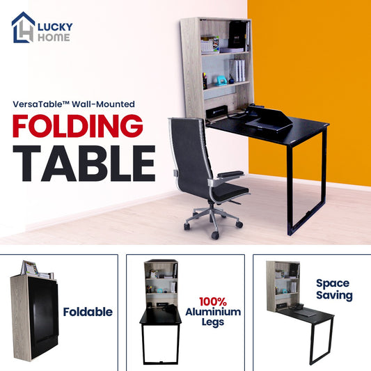 VersaTable™ Wall-Mounted Folding Table with Convertible Design and Aluminum Legs – Space-Saving Study and Kitchen Solution