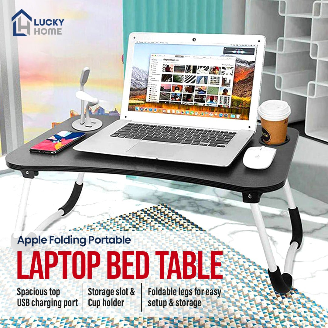 Apple Folding Portable Laptop Bed Table Desk with USB Charging Port