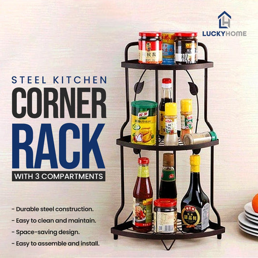 Steel Kitchen Corner Rack with 3 Compartments
