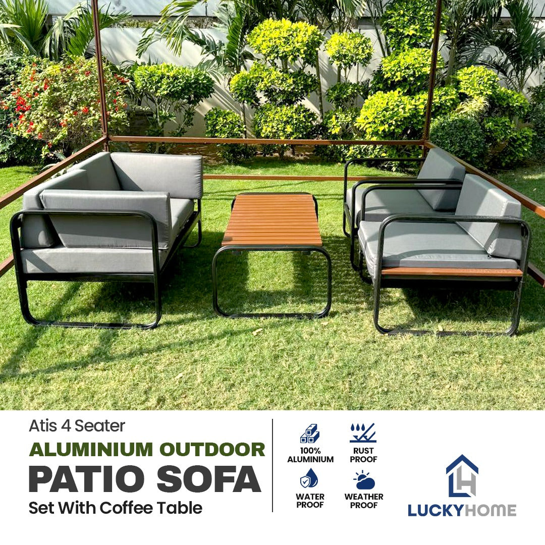 Atis 4 Seater Aluminium Outdoor Patio Sofa Set with Coffee Table