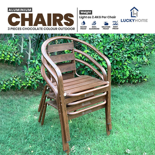 Aluminium Chairs 3 Pieces Chocolate Colour Outdoor