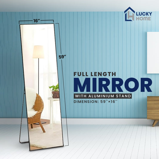 Lumos Full Length Mirror With Stand, 59" x 16" Floor Mirror With Aluminium Frame