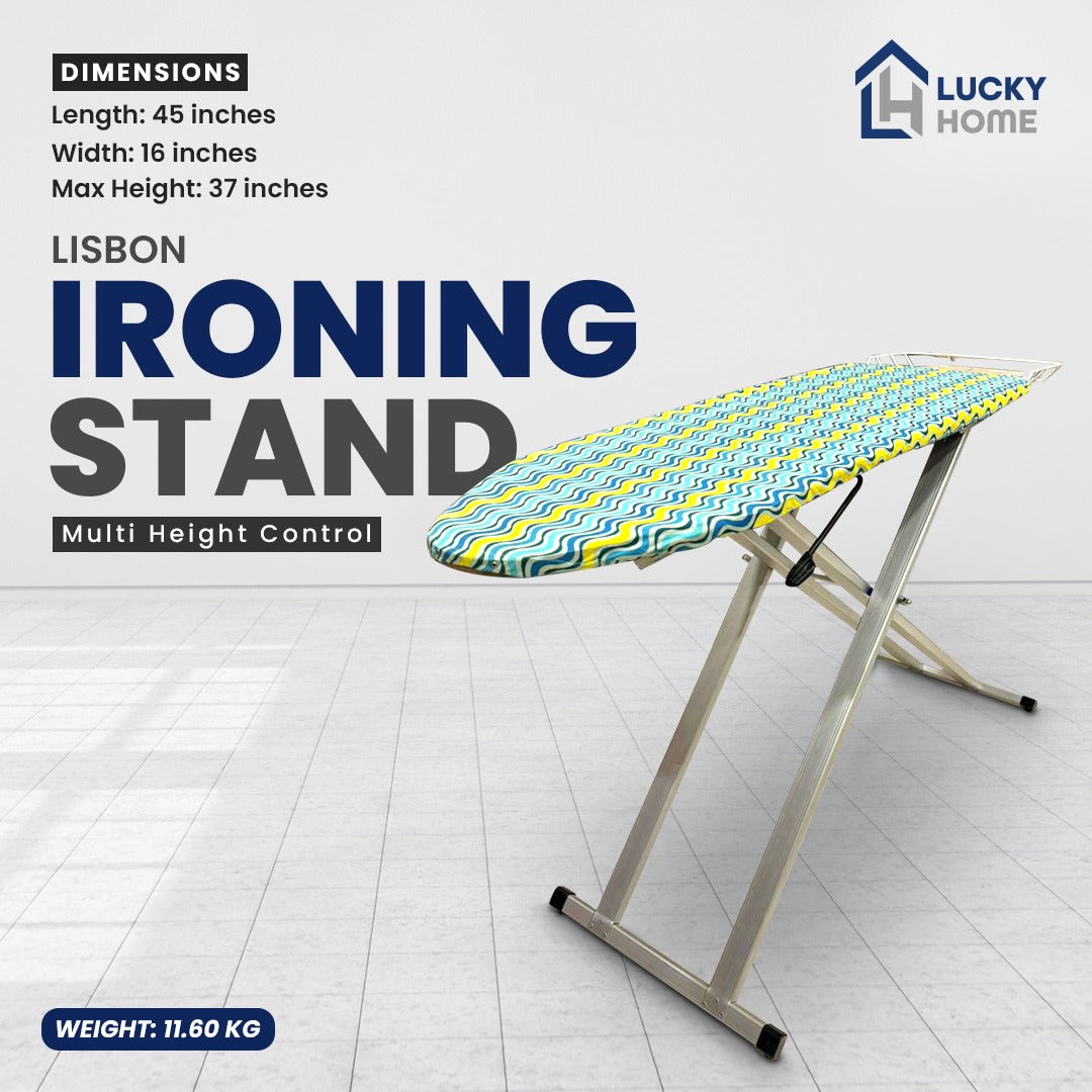 Lisbon Ironing Stand with Aluminium Legs - Multi Height Control Technology - Wobble Free and Sturdy