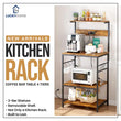 Kitchen Bakers Rack, Coffee Bar Table 4 Tiers, Kitchen Microwave Stand with 6 S-shaped Hooks, Kitchen Storage Shelf Rack for Spices, Pots and Pans - Rustic Brown