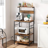 Versatile 3-tier kitchen rack with adjustable shelves, S-hooks, and durable steel frame, ideal for storage, coffee bars, or decor.