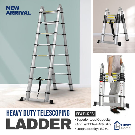 Telescoping Type A Ladder for Home Trade Indoor Outdoor, Aluminum Alloy Folding Ladder Portable Multi-Purpose Compact Ladder, Heavy Duty 400 lbs.