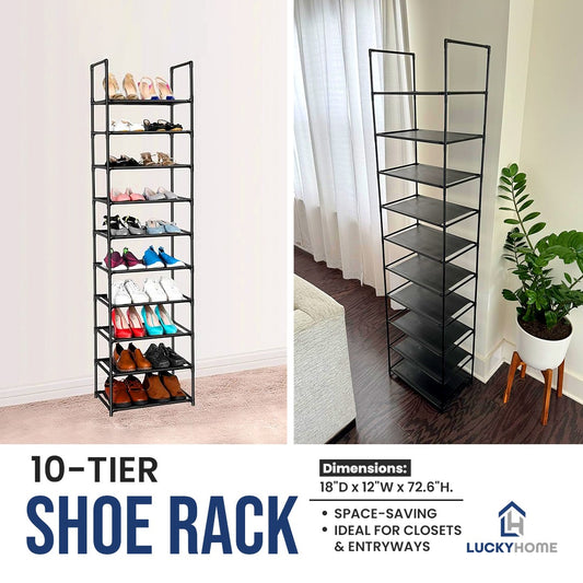 10-Tier Shoe Rack  High Capacity & Space-Saving ideal for Closets and Entryways, 6 Feet Height.