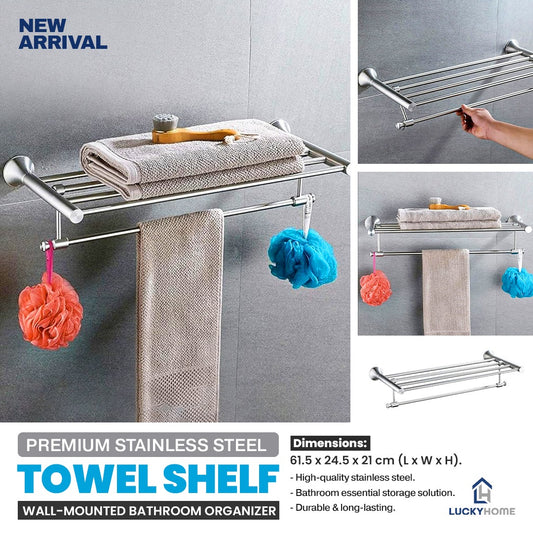 Premium Stainless Steel Towel Shelf Wall-Mounted Bathroom Organizer