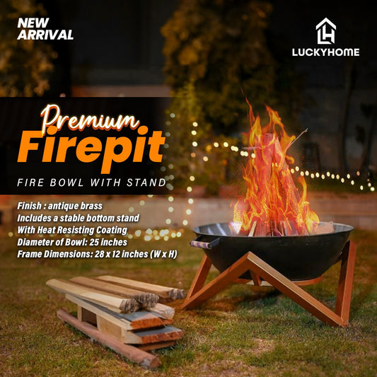 Premium Firepit, Fire Bowl with Stand: 25-Inch Metal Bowl with Heat-Resistant Coating