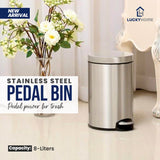 Serene 8-Liter Matte Stainless Steel Pedal Bin - Modern & Durable