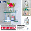 2 Tier Glass Corner Shelf Aluminum, Bathroom Corner Shelf for Stylish Home Organization