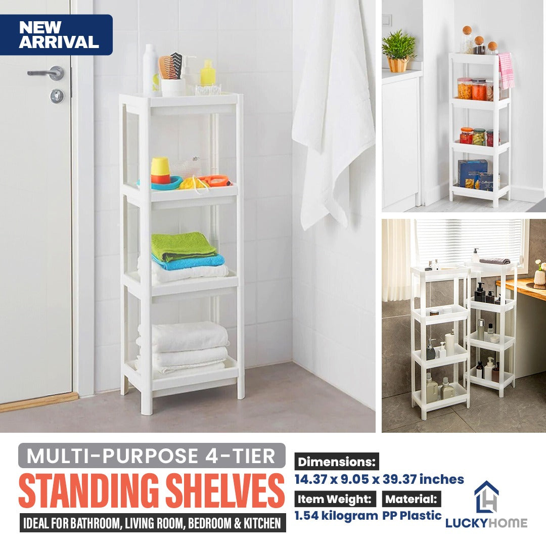 Multi-Purpose 4-Tier Standing Shelves – Ideal for Bathroom, Living Room, Bedroom & Kitchen